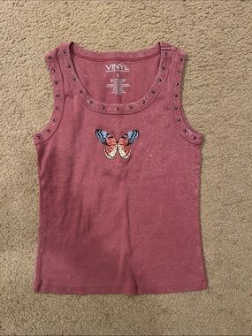 Rose Tank with Studded Trim & Butterfly